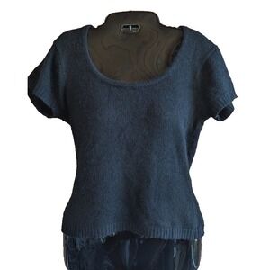 Vintage Womens Short Sleeve Sweater M Fuzzy Silk Angora Luxury 90s Y2K Preppy